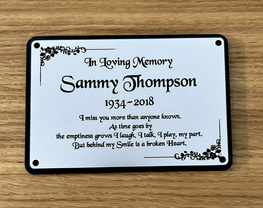Personalised Memorial Plaque, 6x4 Engraved Bench Plaques, Engraved Tree Sign, Silver, Weatherproof, Grave, Framed