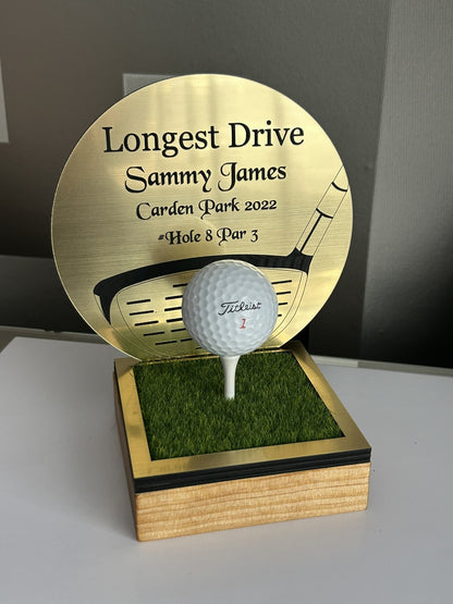 Hole in one, Golf Gifts, Longest Drive, Nearest the pin, personalised Plaques, Keepsakes ,Gold Driver