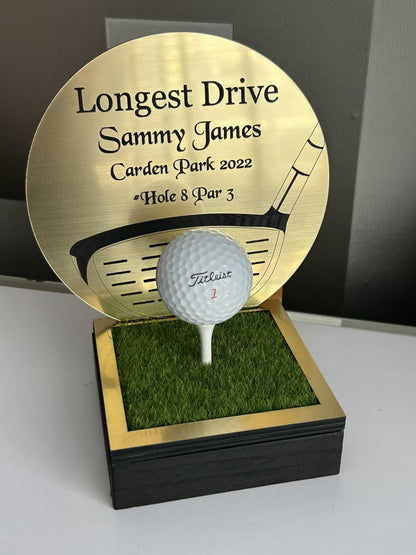 Hole in one, Golf Gifts, Longest Drive, Nearest the pin, personalised Plaques, Keepsakes ,Gold Driver