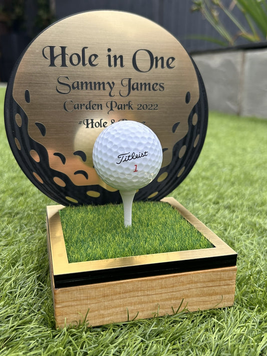 Hole in one, Golf Gifts, Longest Drive, Nearest the pin, personalised Plaques, Keepsakes ,Golf Ball Shape