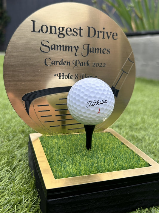 Hole in one, Golf Gifts, Longest Drive, Nearest the pin, personalised Plaques, Keepsakes ,Gold Driver