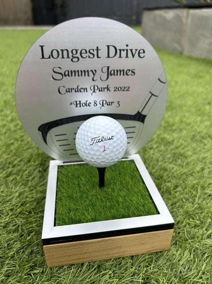 Hole in one, Golf Gifts, Longest Drive, Nearest the pin, personalised Plaques, Keepsakes ,Silver Driver