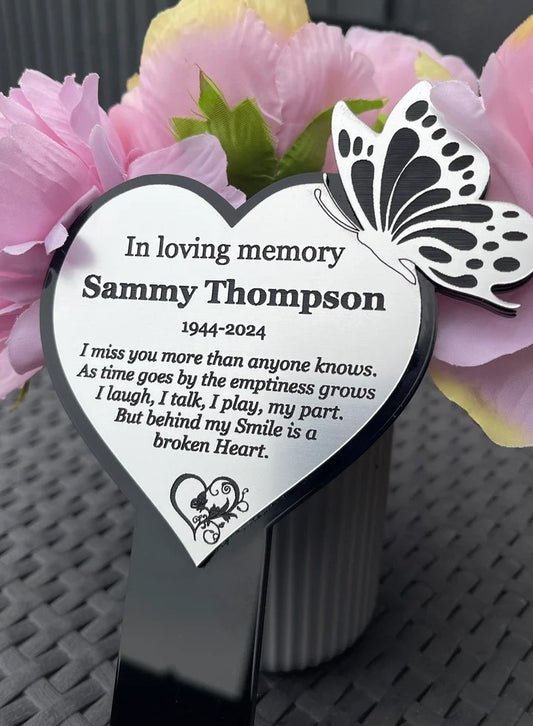 Memorial Plaque, Garden Outdoors Plaques, Remembrance Sign, Graver marker, Dad, Father, Mum, Butterfly