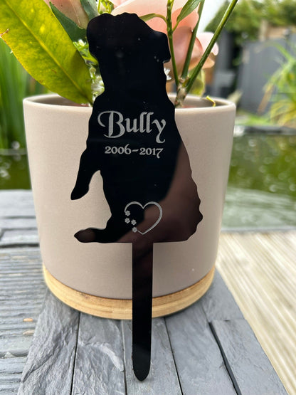 Personalised Pet Dog, Bulldog Memorial Plaque, Ground Stake, Grave Marker for Cemetery or Garden