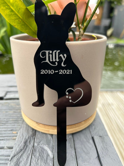 Personalised Pet, French Bulldog Memorial Plaque, Ground Stake, Grave Marker for Cemetery Or Garden