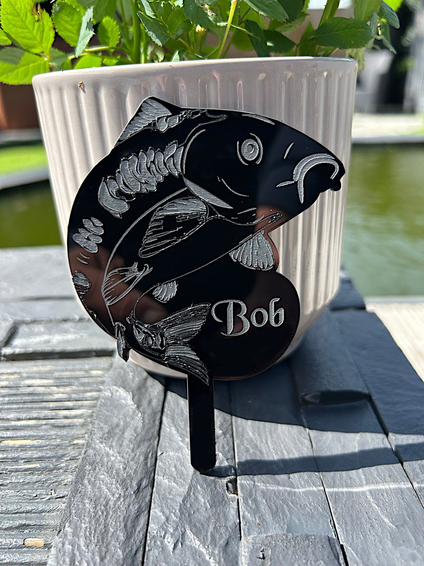 Personalised Pet Fish, Koi Carp Memorial Plaque, Ground Stake, Detailed Grave Marker for Cemetery or Garden