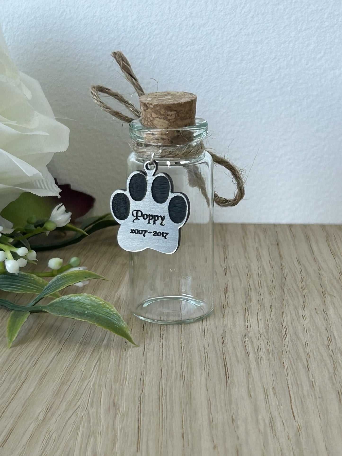 Personalised Pet Dog Shaded Paw Hair Memorial Keepsake Gift for hair fur or Ashes, Silver Effect