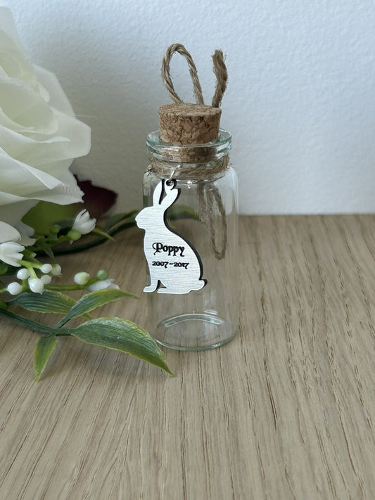 Personalised Pet Rabbit Bunny Hair Memorial Keepsake Gift for hair fur or Ashes, Silver Effect