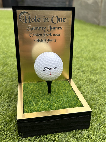 Hole in one, Golf Gifts, Longest Drive, Nearest the pin, personalised Plaques, Keepsakes ,Gold
