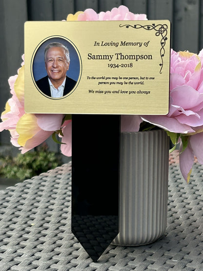 Personalised Memorial Plaque with photo, Garden Outdoors Plaques, Gold plaque for graves, Dad, Father, Mum, Pets