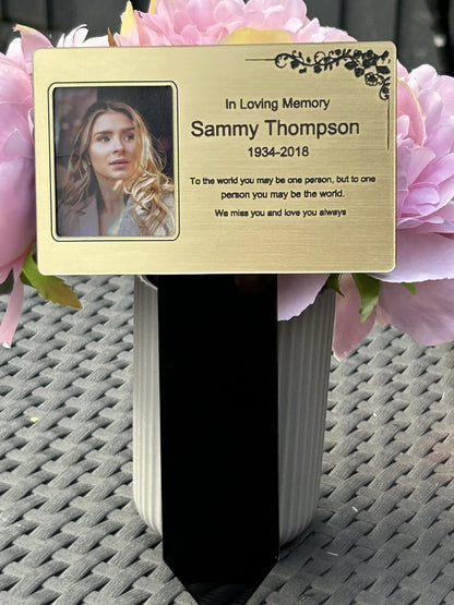 Personalised Memorial Plaque with photo, Garden Outdoors Plaques, Gold plaque for graves, Dad, Father, Mum, Pets