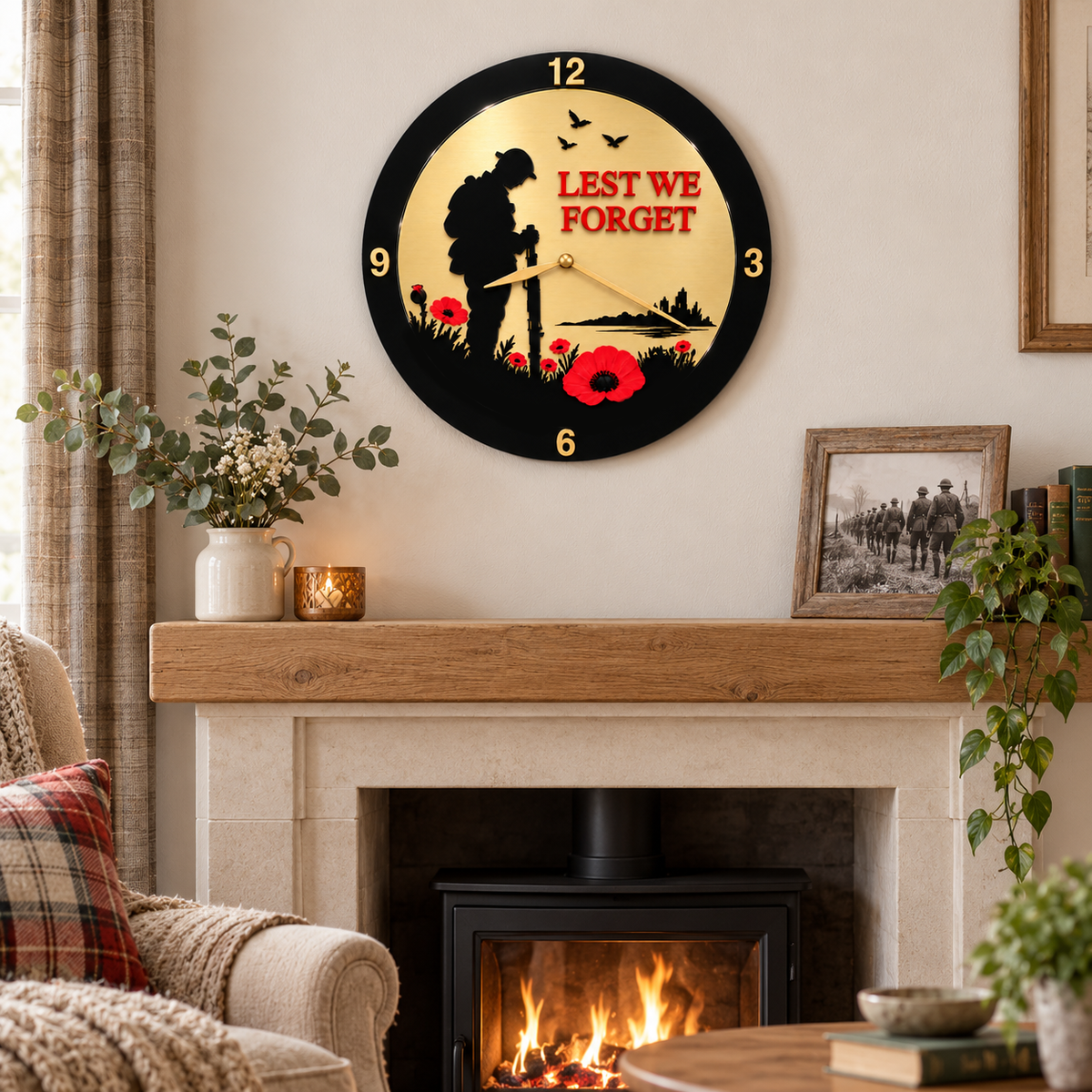 Lest We Forget Acrylic Poppy Remembrance Wall Clock 30cm