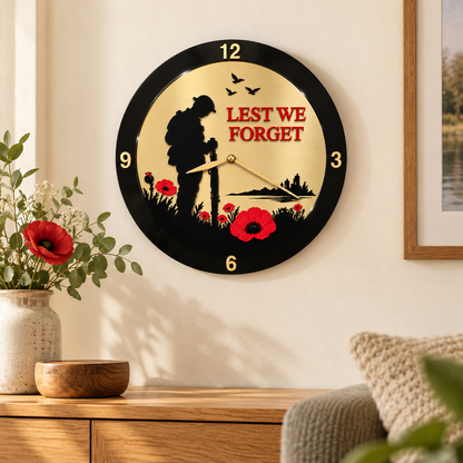 Lest We Forget Acrylic Poppy Remembrance Wall Clock 30cm