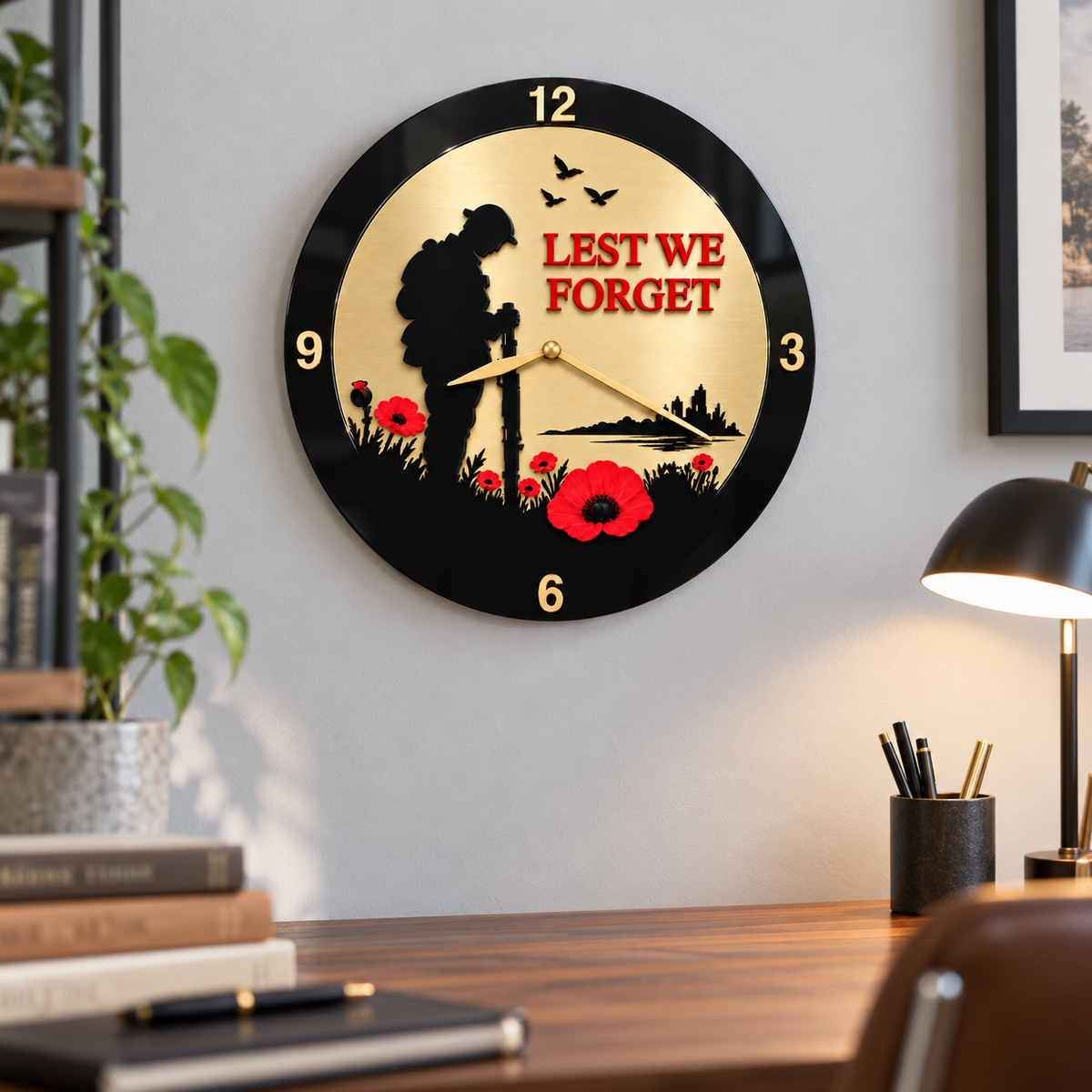 Lest We Forget Acrylic Poppy Remembrance Wall Clock 30cm