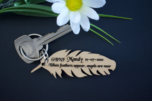 Memorial Feather Maple Hardwood Veneer Personalised Keyring