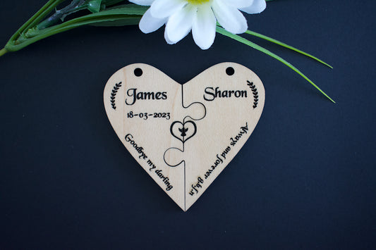 Memorial Love Heart Maple Hardwood veneer Personalised Jigsaw Keyring Keep Sake