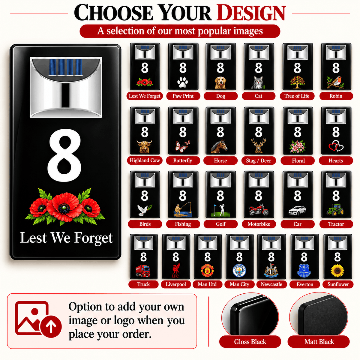 Personalised Solar House Number Sign – Lest We Forget or Your Own Image Soliders