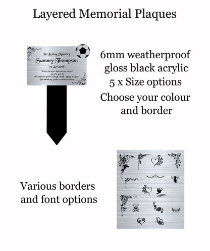 Memorial Plaque, Memorial Plaques for graves, Remembrance, Silver, Rounded, Football