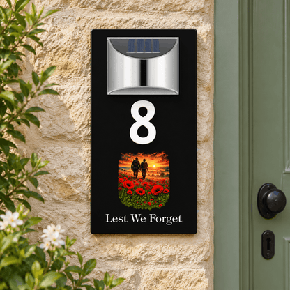 Personalised Solar House Number Sign – Lest We Forget or Your Own Image Soliders