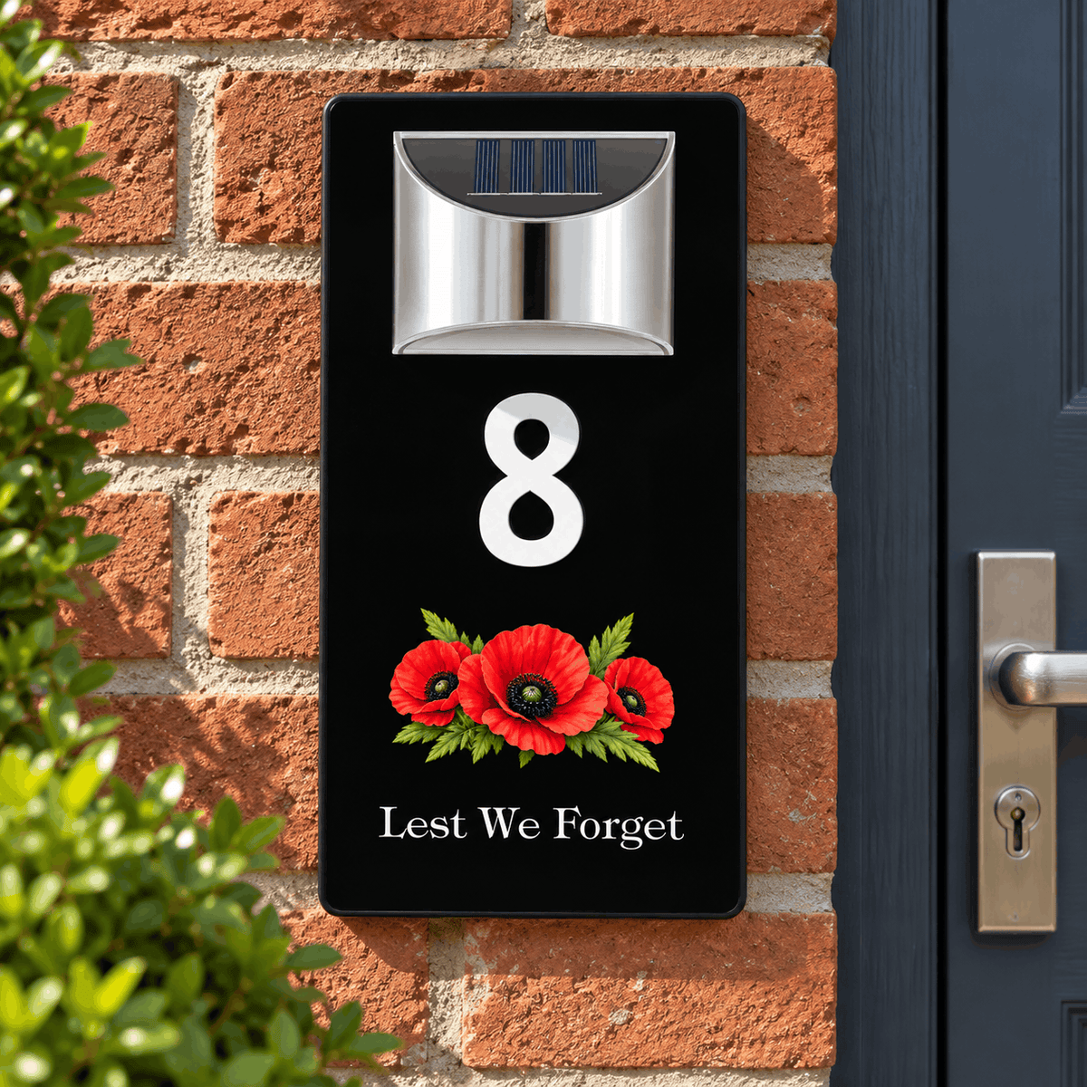 Personalised Solar House Number Sign – Lest We Forget or Your Own Image