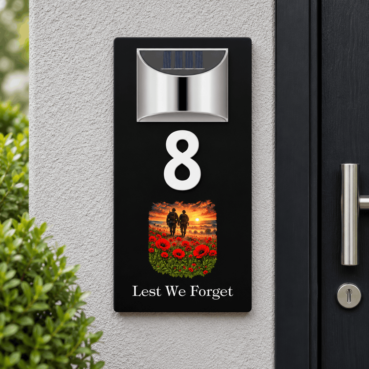 Personalised Solar House Number Sign – Lest We Forget or Your Own Image Soliders