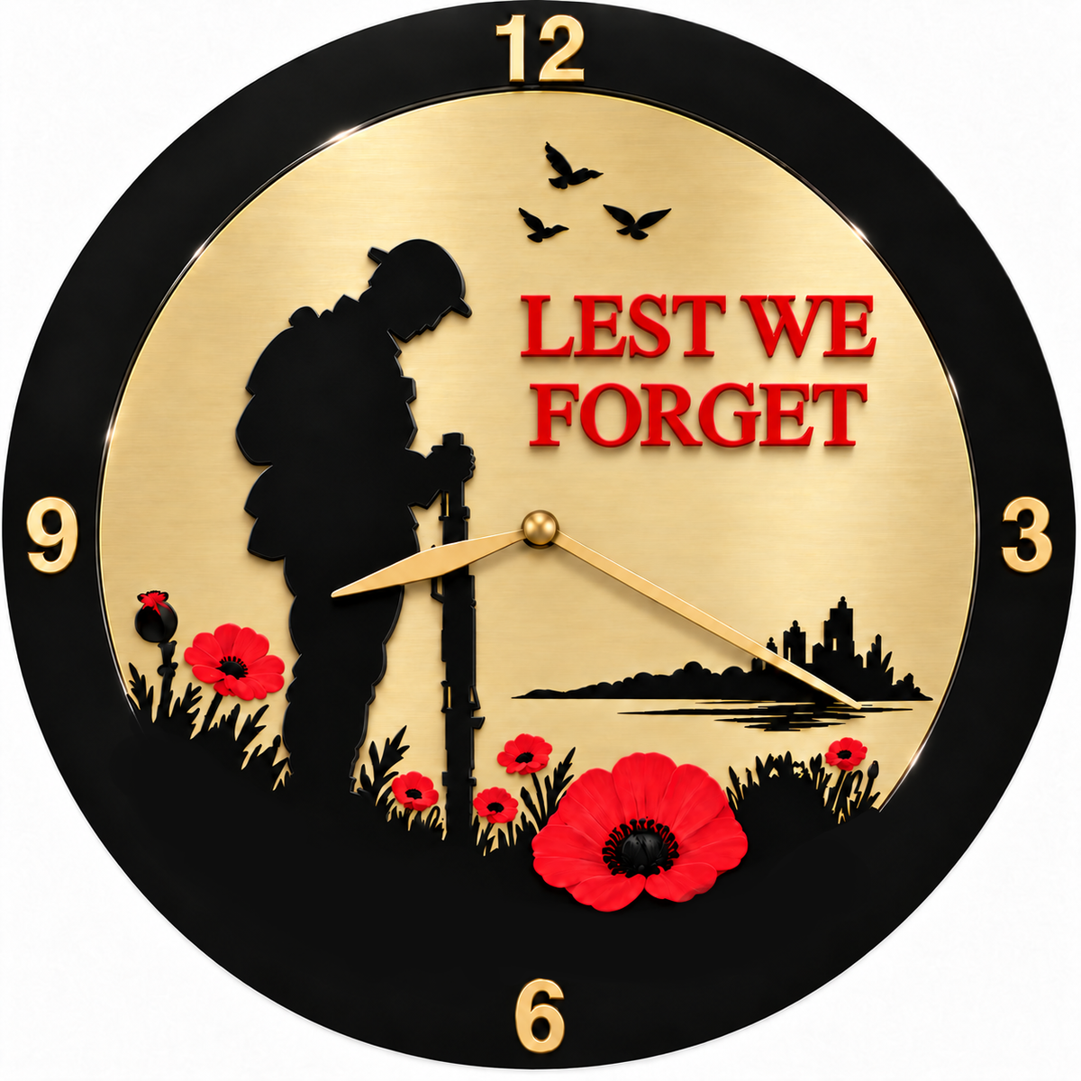 Lest We Forget Acrylic Poppy Remembrance Wall Clock 30cm