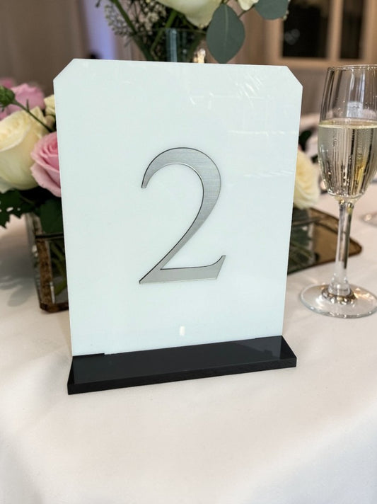 Personalised Wedding Table Sign with Table Number, White