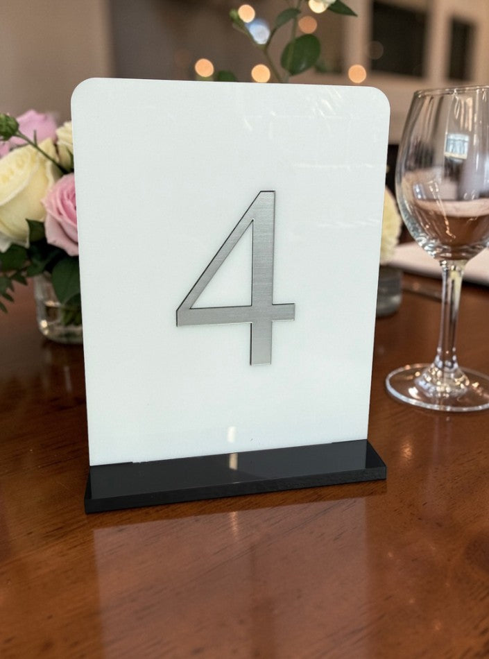 Personalised Wedding Table Sign with Table Number, White