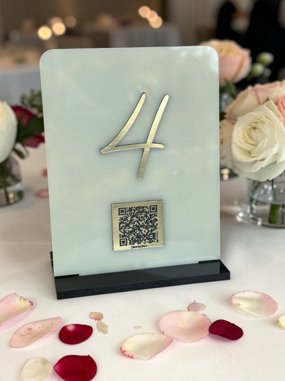 Personalised Wedding Table Sign & QR Stands with Table Number, Ivory