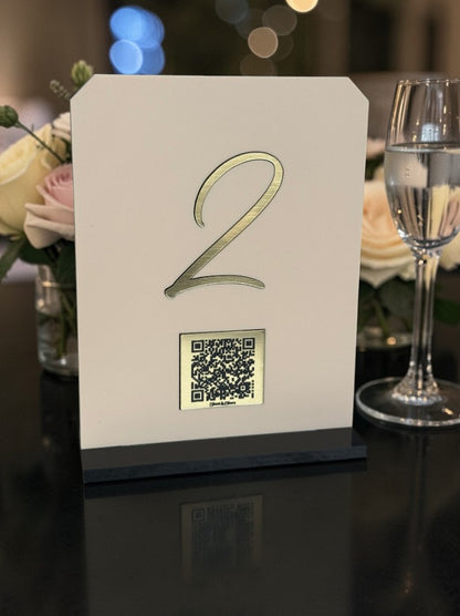 Personalised Wedding Table Sign & QR Stands with Table Number, Pastel