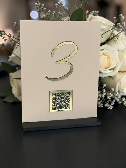 Personalised Wedding Table Sign & QR Stands with Table Number, Pastel