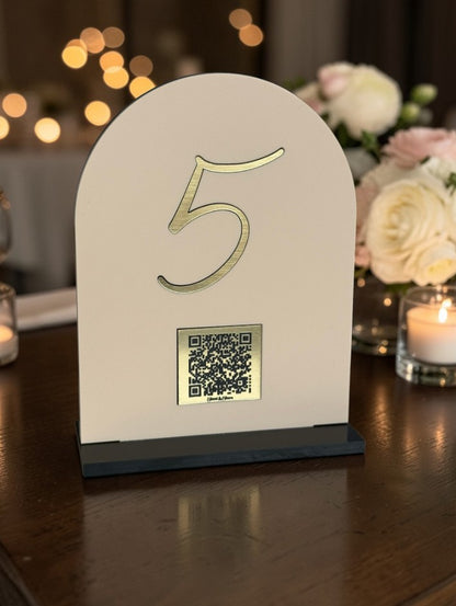 Personalised Wedding Table Sign & QR Stands with Table Number, Pastel