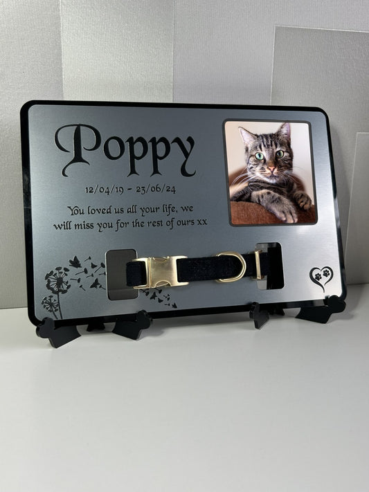 Pet Memorial Plaque, Pet fur Keepsake, Cat Memorial Collar Frame With Photo Silver