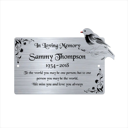 Memorial Bench Plaque, 6x4 Engraved Bench Plaques, Engraved Tree Sign, Weatherproof, Grave, Silver Robin