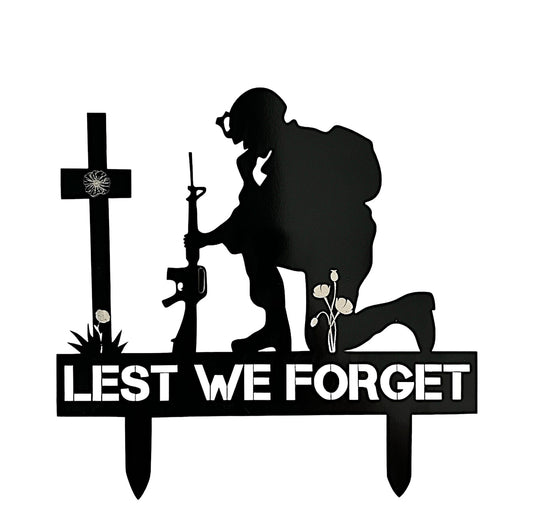 Remembrance Day Memorial Black Acrylic Gloss Lest we forget soldier garden grave marker spike