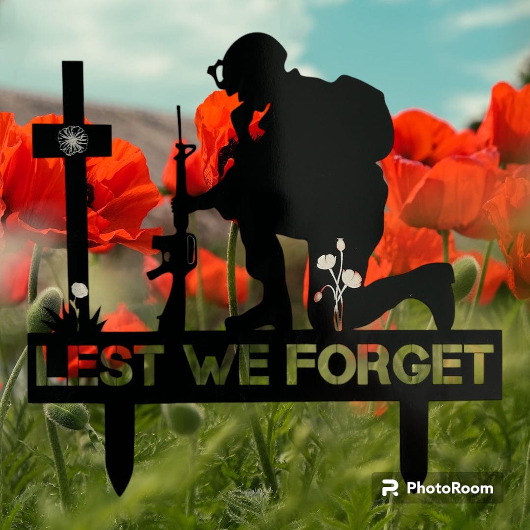 Remembrance Day Memorial Black Acrylic Gloss Lest we forget soldier garden grave marker spike