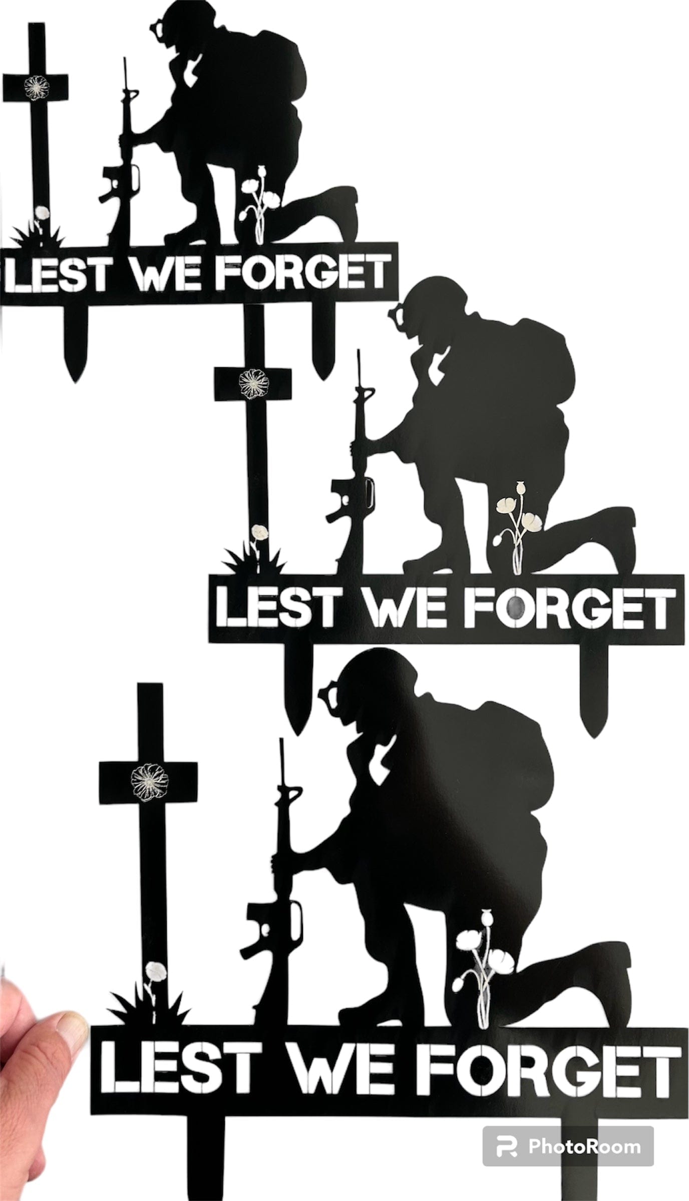 Remembrance Day Memorial Black Acrylic Gloss Lest we forget soldier garden grave marker spike