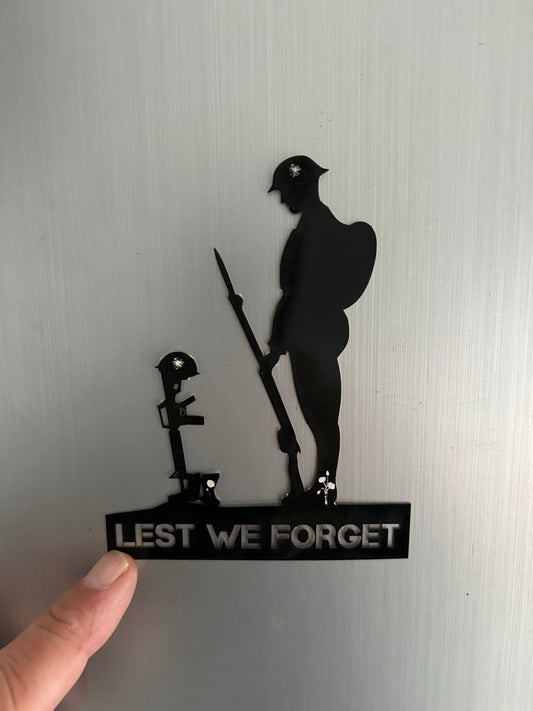 Remembrance Day Memorial Black Acrylic Gloss Lest we forget soldier fridge magnet