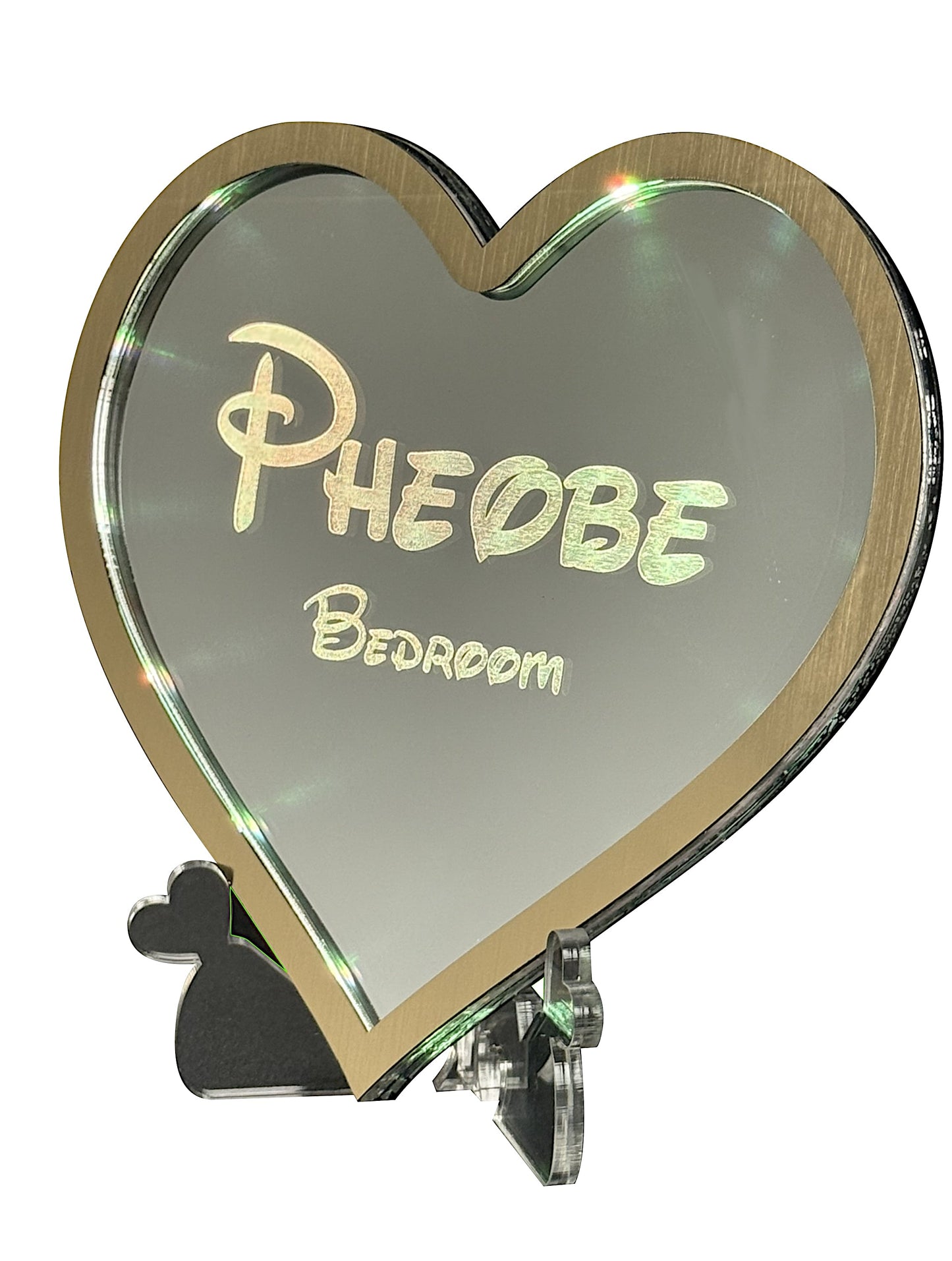 Personalised LED Mirror, Heart Shape, Kids Bedroom Sign, Plaque, Wedding, Office, Perfect Gift