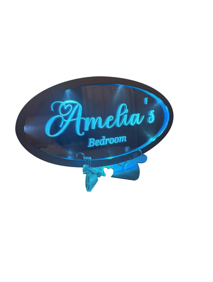 Personalised LED Mirror, Oval Shape, Kids Bedroom Sign, Plaque, Wedding, Office, Perfect Gift