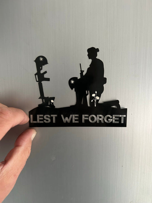 Remembrance Day Memorial Black Acrylic Gloss Lest we forget soldier fridge magnet