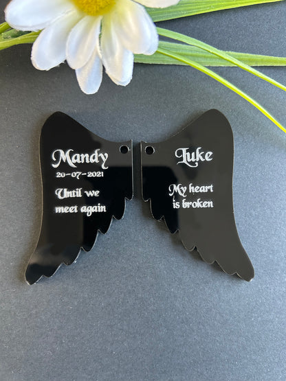 Memorial Angel Wings Black Gloss Acrylic Personalised Keyring