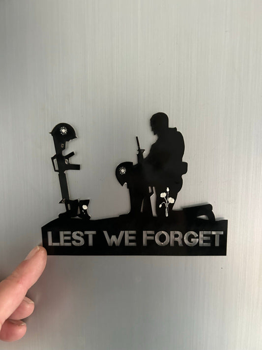 Remembrance Day Memorial Black Acrylic Gloss Lest we forget soldier fridge magnet