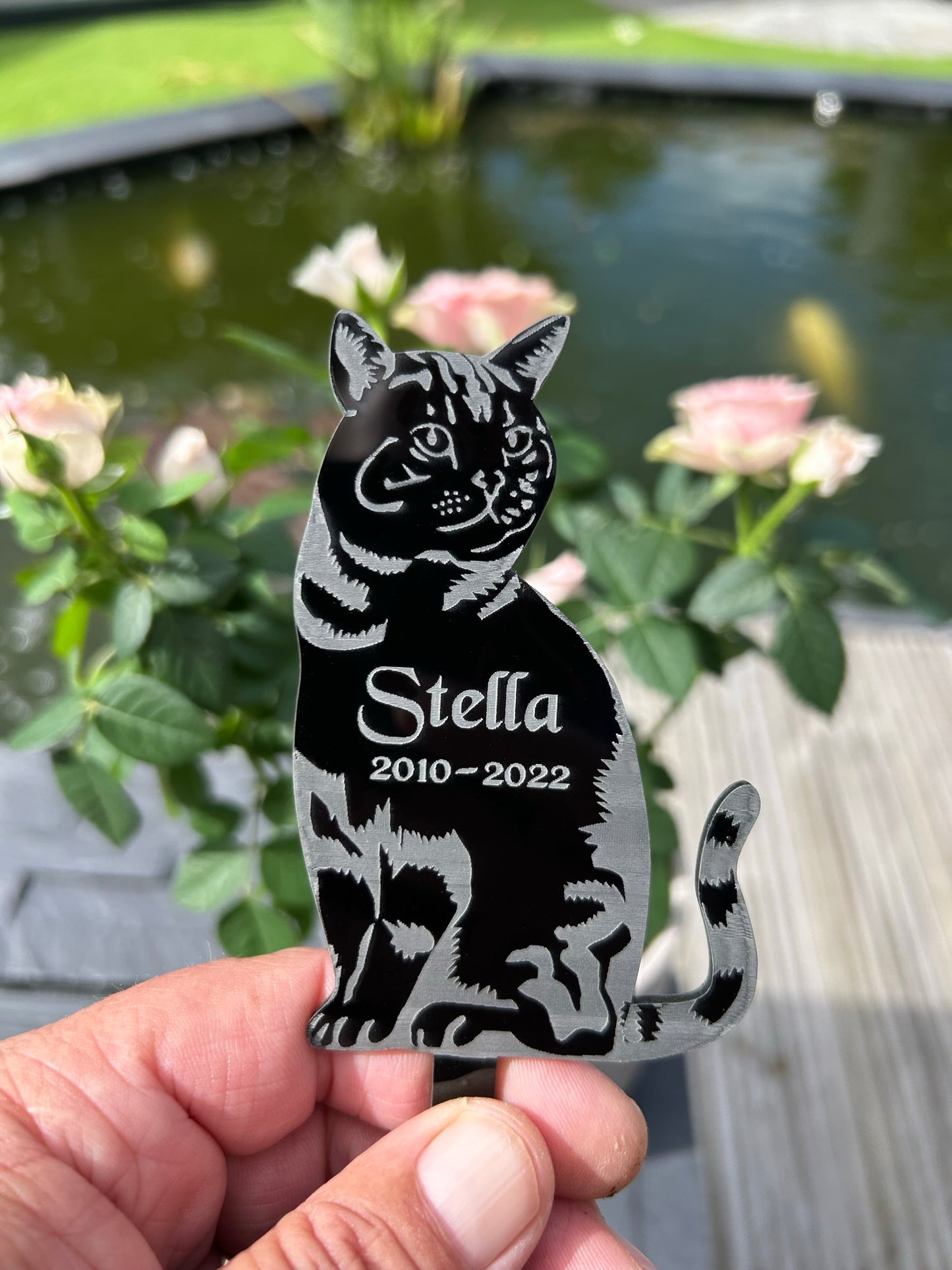 Personalised Pet Cat Memorial Plaque, Ground Stake, Grave Detailed Marker for Cemetery or Garden