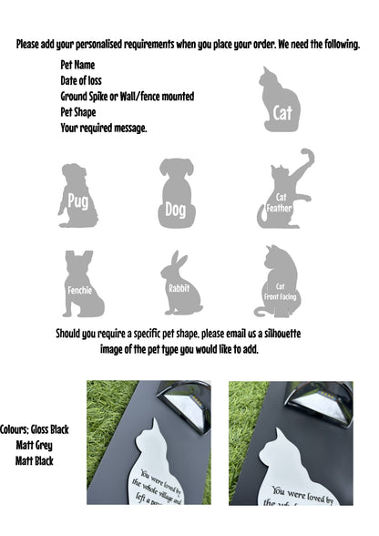 Personalised Pet Cat Memorial Plaque, Ground Stake, Grave Marker for Cemetery or Garden Sign & Solar Light