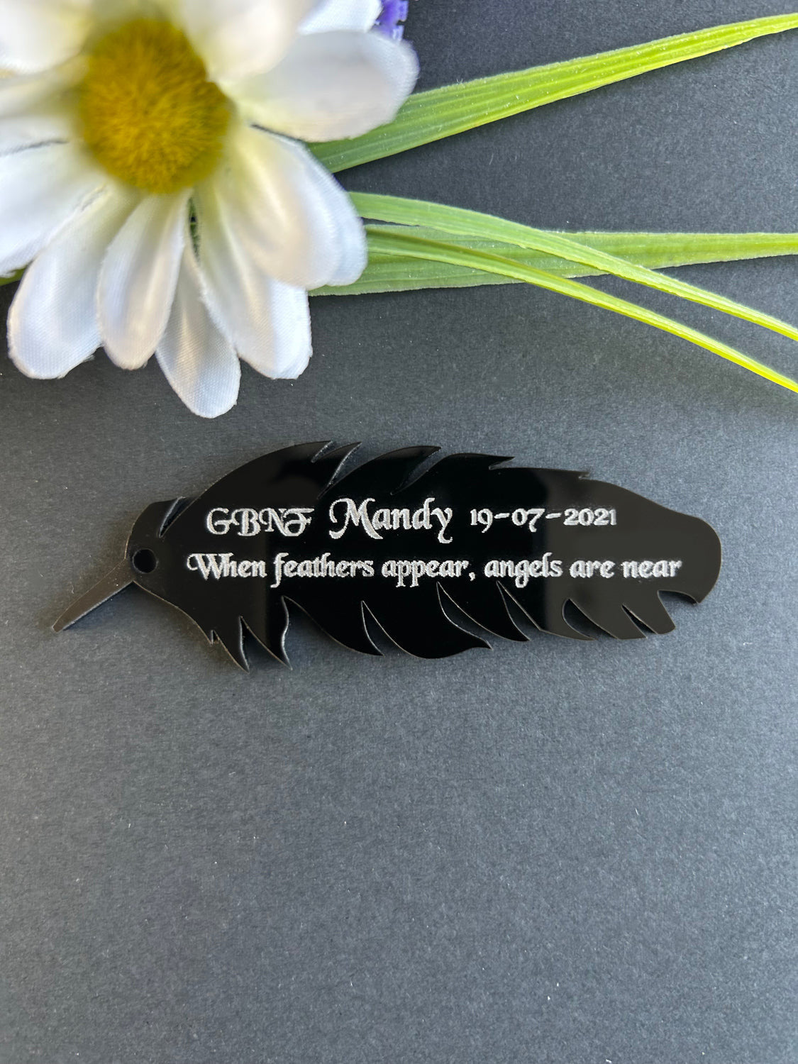 Memorial Feather Black Gloss Acrylic Personalised Keyring