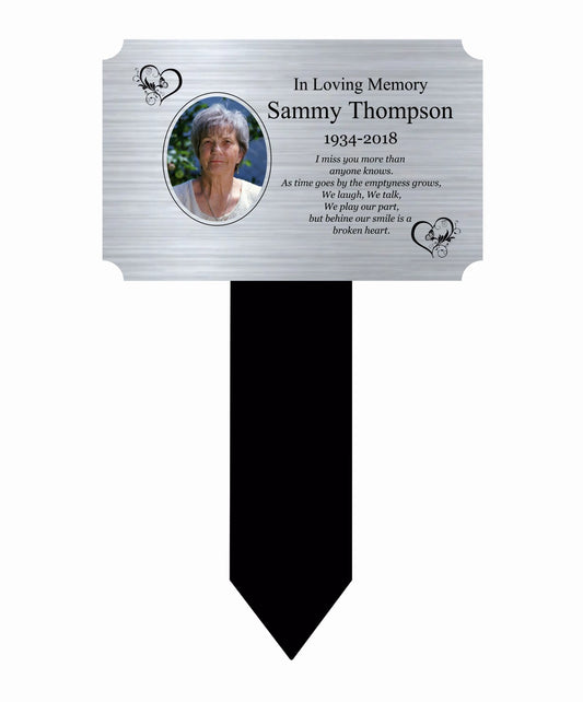 Memorial Photo Plaque, Memorial Plaques for graves, Remembrance, Silver, Inverse Design