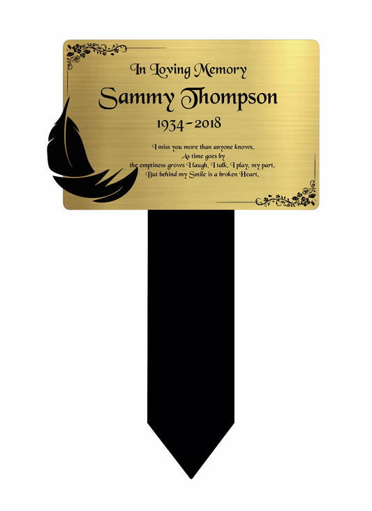 Memorial Plaque, Memorial Plaques for graves, Remembrance, Gold, Rounded, Feather