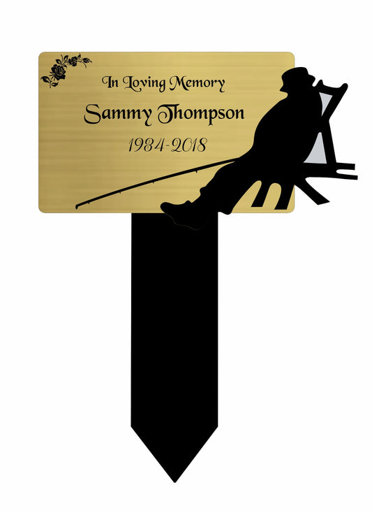 Memorial Plaque, Memorial Plaques for graves, Remembrance, Gold, Rounded, Fishing