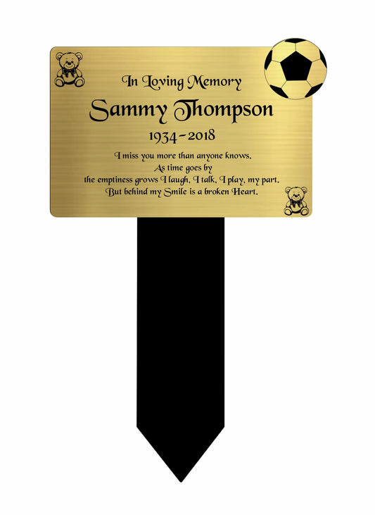 Memorial Plaque, Memorial Plaques for graves, Remembrance, Gold, Rounded, Football